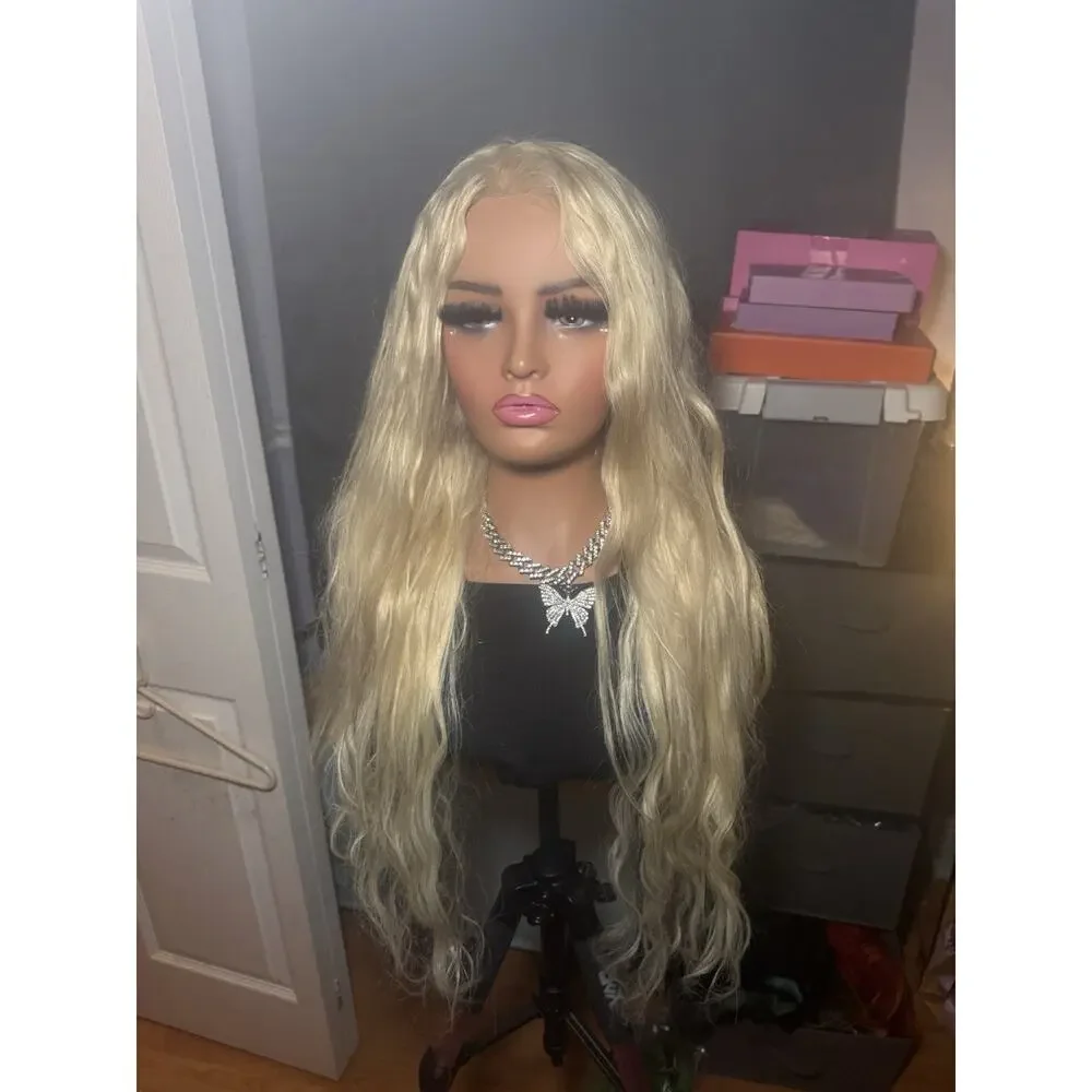 Human Hair Wig 13x6 Lace Front Platinum Blonde Long Wavy